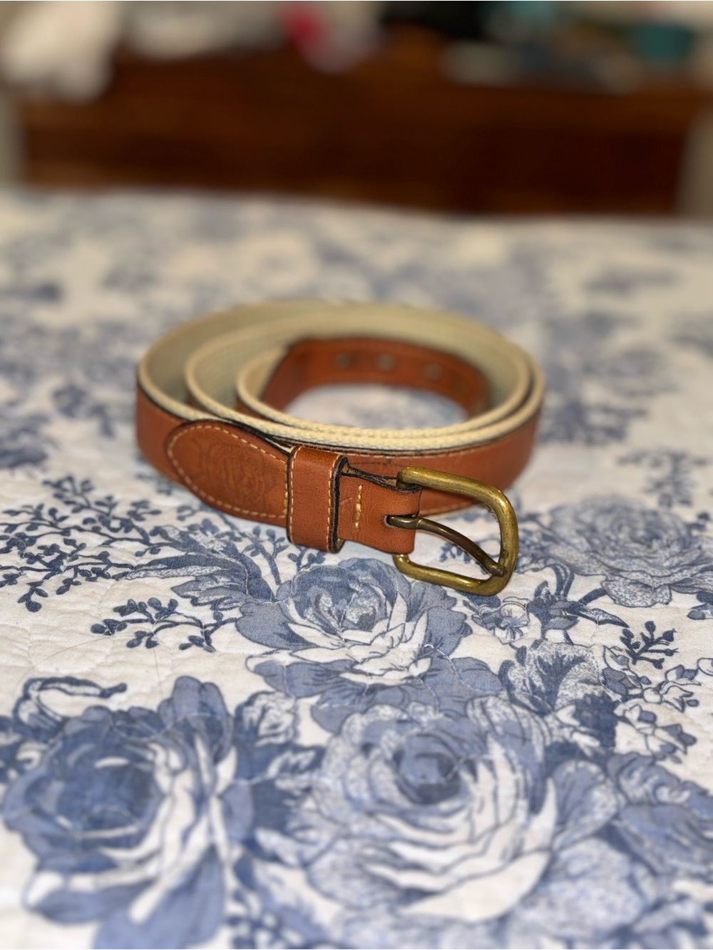 Classic Brown Leather Belt with Brass Buckle